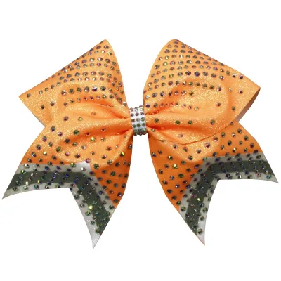 2021 New Design Youth Cheer Team Hair Bows With Glittery Bling AB Rhinestones Your Own Logo for Free