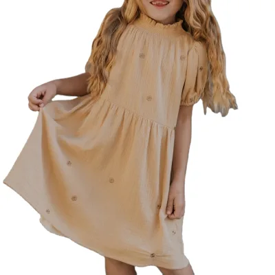 Kids Girl Toddler Embroidered Smoking Dresses Mommy and Me Matching Dresses 1st Birthday Dress for Baby Girl Brand Kids Clothes