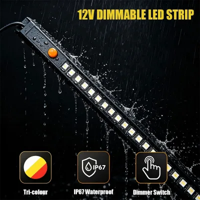 White Red Amber Tri Color IP67 Rated Waterproof 12V LED Strip 30cm-100cm Magnetic Camping Lights for Canopy Awning Tent
