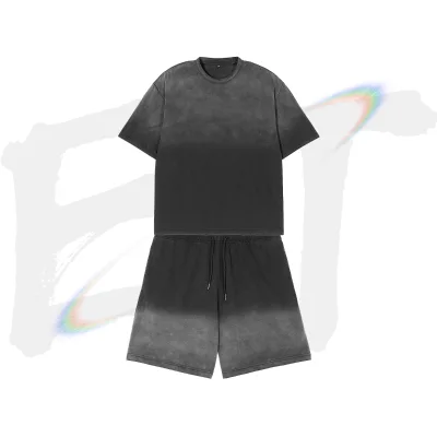 Oversized Summer Two Piece Tshirt and Shorts Set Streetwear Casual Sunfade Effect Custom logo Men Set