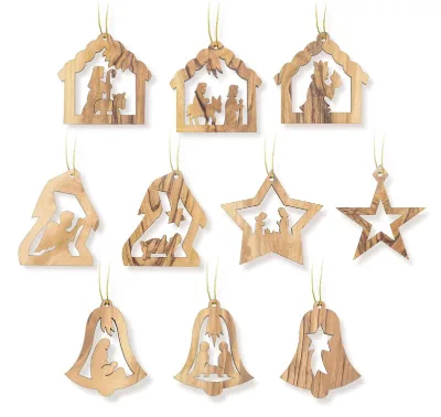 Rustic Painted Olive Wood Eco-friendly Christmas Ornaments for Hanging on Christmas Tree
