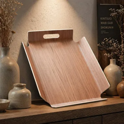 Solid Manchurian Ash Rectangular Wooden Serving Tray with Curved Handles Bread & Pastry Platter Charcuterie Breakfast Platter