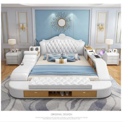 Modern Bedroom Storage Leather King Size Bed Multifunction Massage Tatami Bed Smart Bed With USB Charge and Speaker