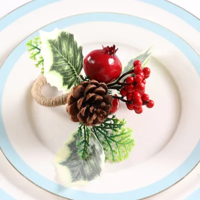 Christmas Red Pine Nut X-mas Fruit Napkin Ring for Festival, Party, Wedding