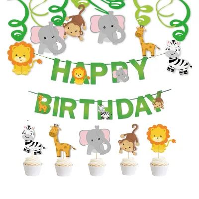 Animal Theme Birthday Party Baby Shower Supplies Banner Cake Topper
