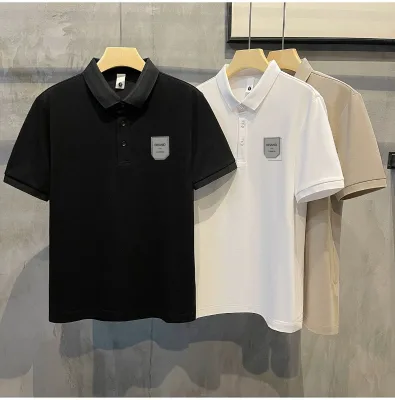 Men's 100% Polyester Breathable Anti-Wrinkle Anti-Pilling Casual for Shirt Embroidered Custom Logo Front Regular Fit Short