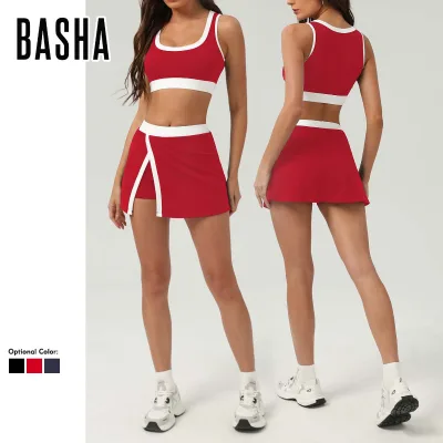 BASHAsports High-end contrasting color sports bra tennis skirt quick-drying anti-exposure pantyskirt sports set