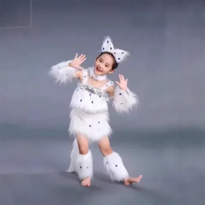 White Cat Cosplay for Girls Cute Cat Girl Cosplay Costumes Fox Kid Cosplay Animal Dance Dress Children's Carnival Costume
