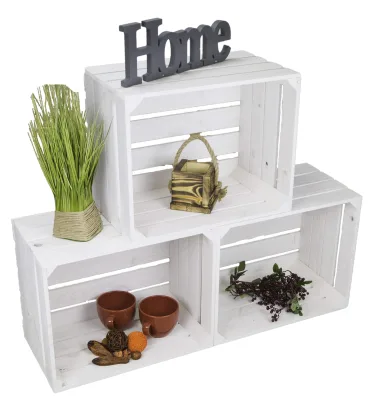 Old Land 3 Series New White Wooden Storage Box Set (Johanna/Shoe Rack/Side Table/Wine/Apple Boxes)-Stackable Rectangular Design