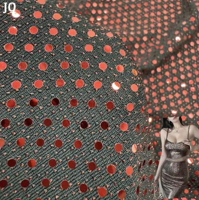 Polyester Spandex Sequins Knitted Spangle Silver Lurex Fabric Metallic Spangle Waterproof Eco-Friendly Medium Weight for Dresses