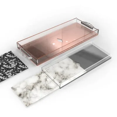 Customized Rose Gold Acrylic Tray with Handles 04