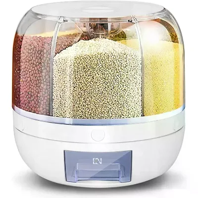 Hot Sale Rice Dispenser Kitchen Moisture-Proof 6-Grid Rotating Food Grain Dispenser Cereal Storage Box Rice Container Dispenser