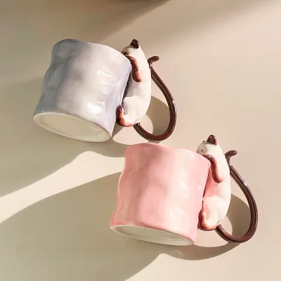 Korean Cute Style Handmade Siamese Cat 350ml Underglaze Color Breakfast Couple Water Mug Latte Cappuccino Ceramic Coffee Cup