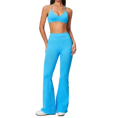 New Seamless Solid 2-Piece Fitness Wear High-waisted Butt-lifting Flared Activewear Highly Elastic Breathable Gym Set