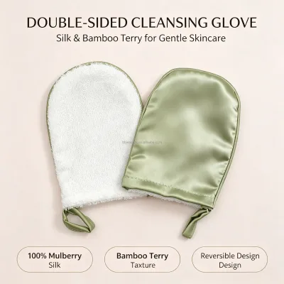 100% Silk&Bamboo Face Glove Facial Cleaning Makeup Remover Exfoliating Mitt