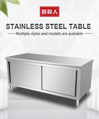 Commercial Kitchen Worktable Stainless Steel Single Tier Prep Workbench with Sliding Door for Hotels Restaurants Catering