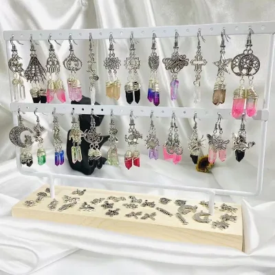 Hot Sale Handmade Mixed Material Amethyst Rose Crystal Chips Earings with 925 Sliver