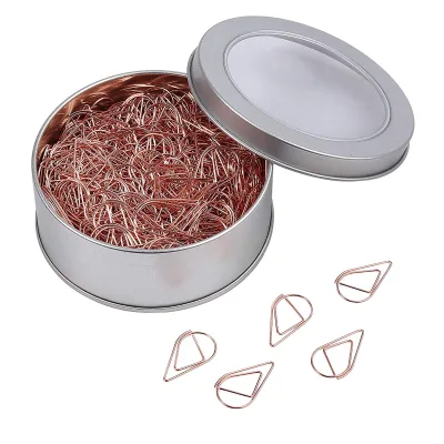 Small Rose Gold Paper Clips Water Drop-shaped Metal Paper Clips with Tin Box Package 30PCS/BOX