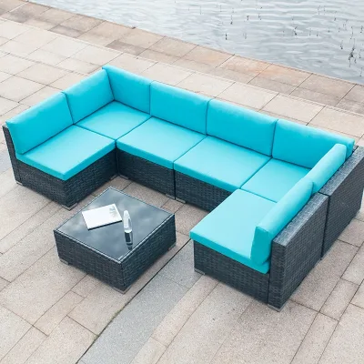 Modern Outdoor Square Furniture PE Woven Rattan Sofa Combination Aluminum Waterproof Coffee Table Casual Use Swimming Pool