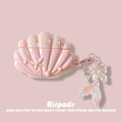 Ins Luxury Pink Shells Earphone Case for Airpods 4 3 2 1 Pro2 Anti-drop Protective Cover Funda Soft Headphone Accessories