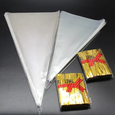 Custom Printing Popcorn Bag Cone Cellophane Bag Clear Plastic Package Heat Seal Gravure Printing Shrink Bag Bopp Disposable