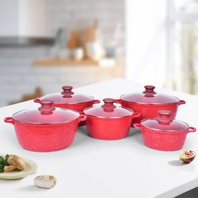 Cooklove Traditional Style Big Size Marble Red Nonstick Cookware Set with Lid Induction Compatible
