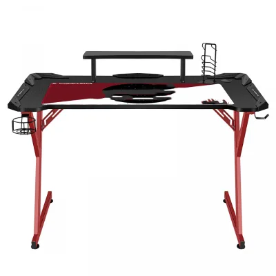 Gaming Computer Desk Home Office Desk Chair Large Modern Ergonomic Black PC Carbon Fiber Writing Desk Table with Cup Holder