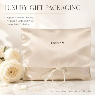 Custom Screen Printed Logo Cream Satin Large Envelope Bag with Self Satin Ribbon Bow Luxury Clothes Lingerie Gift Packaging OEM