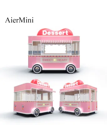 Cute Mini Dessert Food Cart Adorable Pink Bakery Cart Lightweight Custom Mobile Concession Stand for Ice Cream, Cake & Coffee