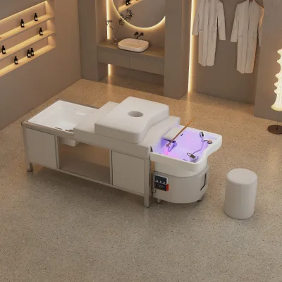 Hot Selling Synthetic Leather Spa Head Water Therapy Equipment Thai Massage Shampoo Bed for Hotels Salons White for Beauty Shops