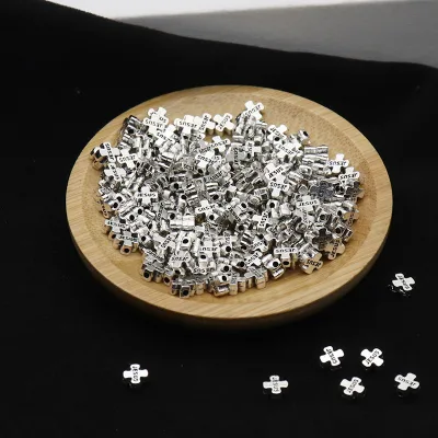 JESUS Cross Spacer Beads for Jewelry Making, Antique Silver Metal Cross Charms, Side Hole Beads for Rosary Bracelet Crafts