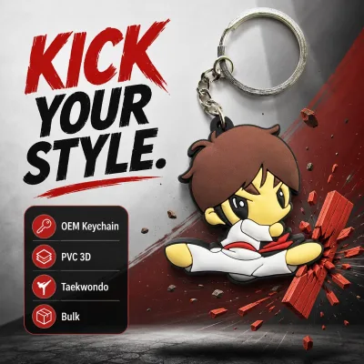 10+ Years Factory 3D Soft Cute Rubber Stainless Steel Non-Toxic Eco-Friendly Promotional Custom Kawaii Kid Taekwondo Keychain