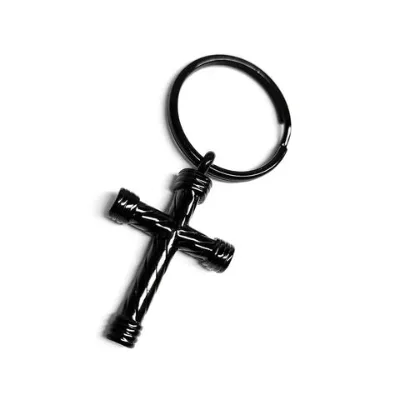 New selling stainless steel vintage striped cross pendant keychain for gift