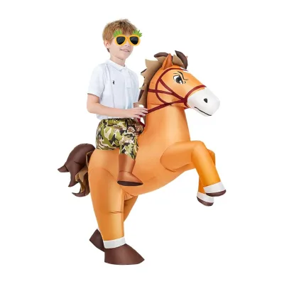 Inflatable Horse Costume Kids Halloween Riding a Horse Cowboy Costumes Funny Blow up Costumes for Boys Girls Cosplay Party