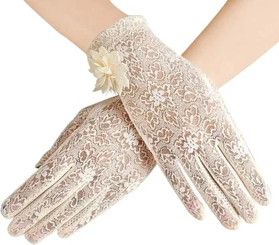 Women Lace Gloves Dress Gloves Floral Lace Gloves for Tea Party Wedding Dinner