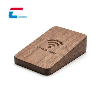 Custom Laser Engraved Walnut Bamboo NFC WiFi Sign Eco Wooden Tap to Connect WiFi Stand