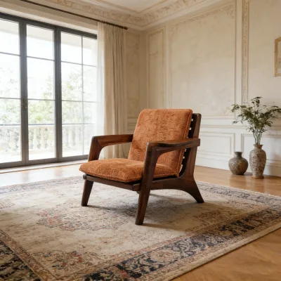 Ergonomic High Back Leisure Chair with Soft Textured Fabric Padding for Relaxation in Living Room
