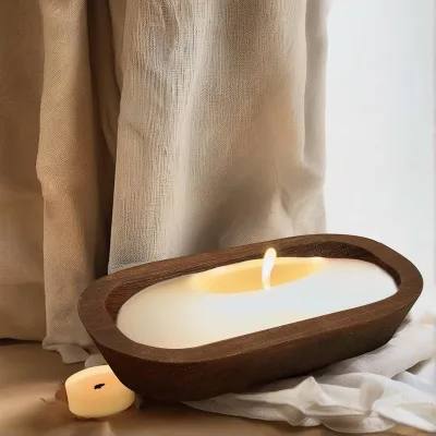 Brown Rustic Vintage Wooden Dough Bowl for Home Decoration As a Candlestick Holder for Christmas and Easter