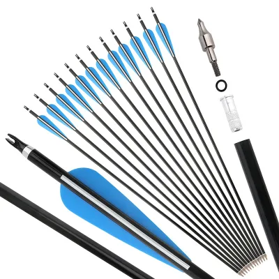 7.6mm 31inch Aluminum Shaft Carbon Arrows with Steel Points and Plastic Vanes for Crossbow and Bow Hunting