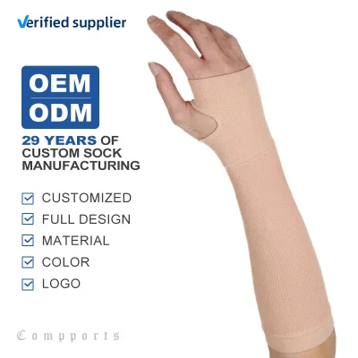 Compports Extra Long Compression Arm Sleeve Palm Cutout Spandex/Nylon Material Breathable Lightweight Customizable Logo
