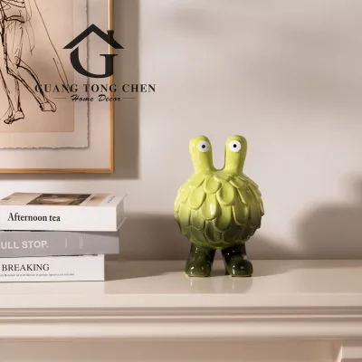 Whimsical Cute Green Two-Headed Monster Resin Figurine Statue Modern Simplicity Creative Cartoon Character Sculpture Home Decor