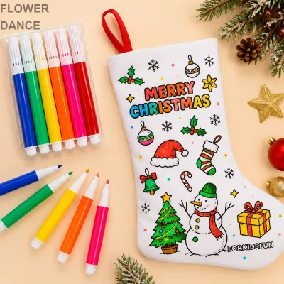 Kids DIY Christmas Stocking Craft Kit with Colorful Watercolor Pens Personalized Xmas Hanging Gift Bag