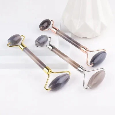 High Quality Bulk 100% Natural Gray Agate Face Roller Anti Aging Beauty Tools Ice Roller for Face Custom logo Facial Jade Roller