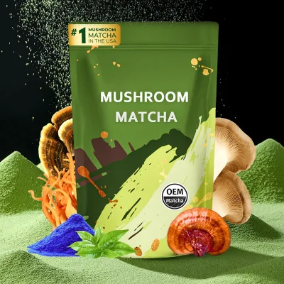 Organic Adapted Mushroom Matcha Powder Supplements Neutral Tasting Bag Wholesale for Mental Clarity Endurance Nutrition Tea