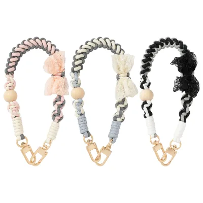 New Style Phone Lanyard Creative Lace Wooden Bead Hand-Woven Model High-End Original Rope Phone Chain