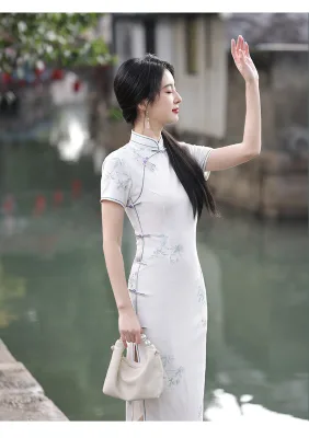 White Jacquard Cheongsam New Improved Qipao Young Girls Summer Daily Wear New Chinese Style Traditional National Dress