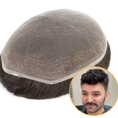 New Design Bleached Knots Swiss Lace Human Hair System Natural Color for Men Hair Loss Replacement System