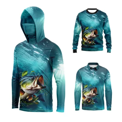 New Design Anti-uv Fishing Hoodies Custom Long Sleeved Polo Tournament Team Fishing Jersey Front Zip