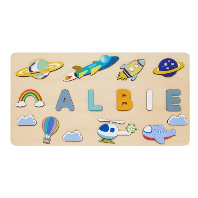 Creative Wooden Three-dimensional English Building Blocks rainbow Rocket Puzzle Pieces a Children's Festival Commemorative Gift