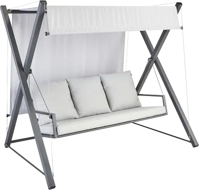 Light Grey 3-seater Steel Sliding Swing Chair with Cushion for Garden, Terrace, Courtyard, Balcony